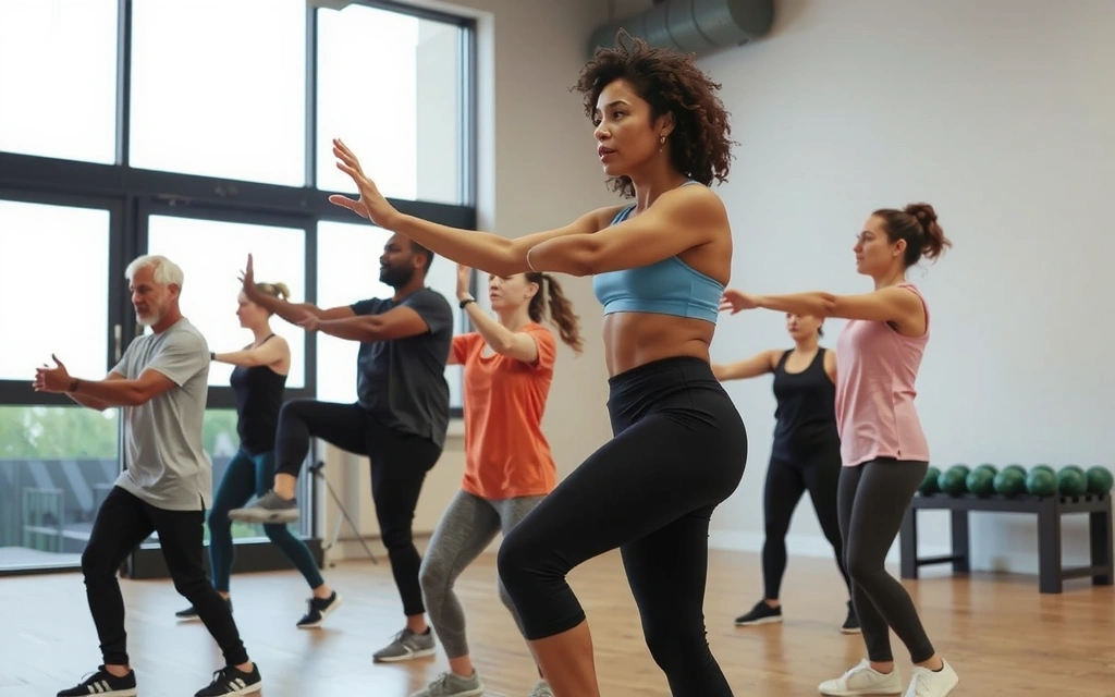 Grupo de personas haciendo ejercicio en un ambiente de fitness moderno.